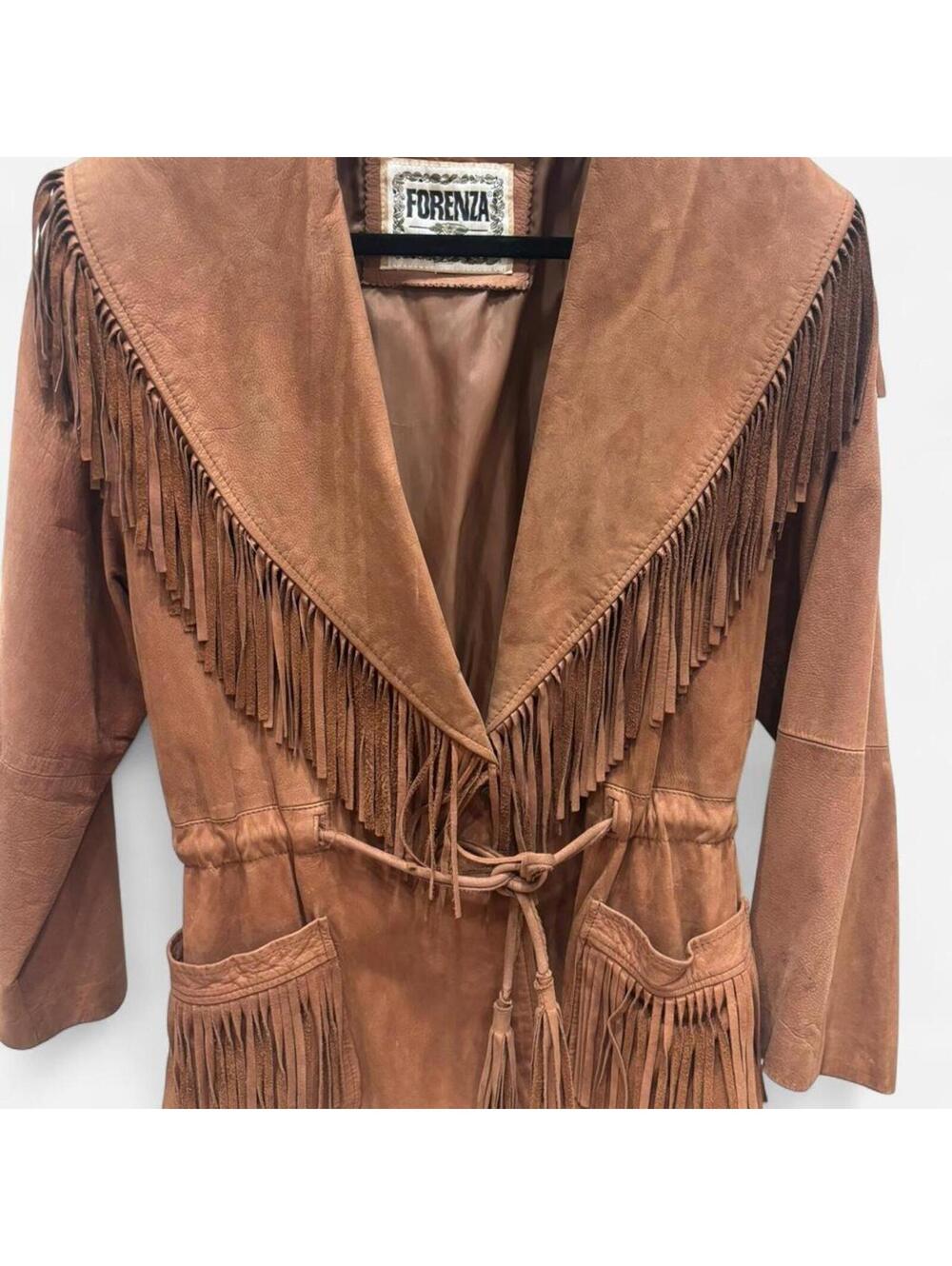 80s Vintage - Fringe Leather Jacket. Chestnut Brown. FORENZA.